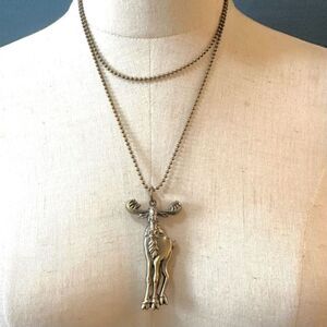 Moose long bronze tone pendant necklace